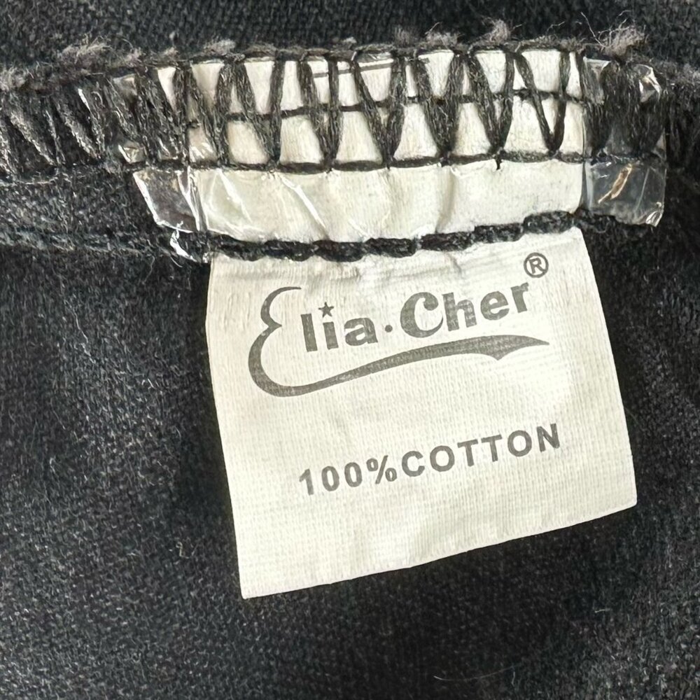 Elia Cher Cropped Denim Jacket Womens XL Pockets Frayed Hem Biker Grunge Black - Picture 12 of 13